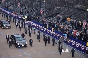 Epically empty grandstand along Trump's parade route.